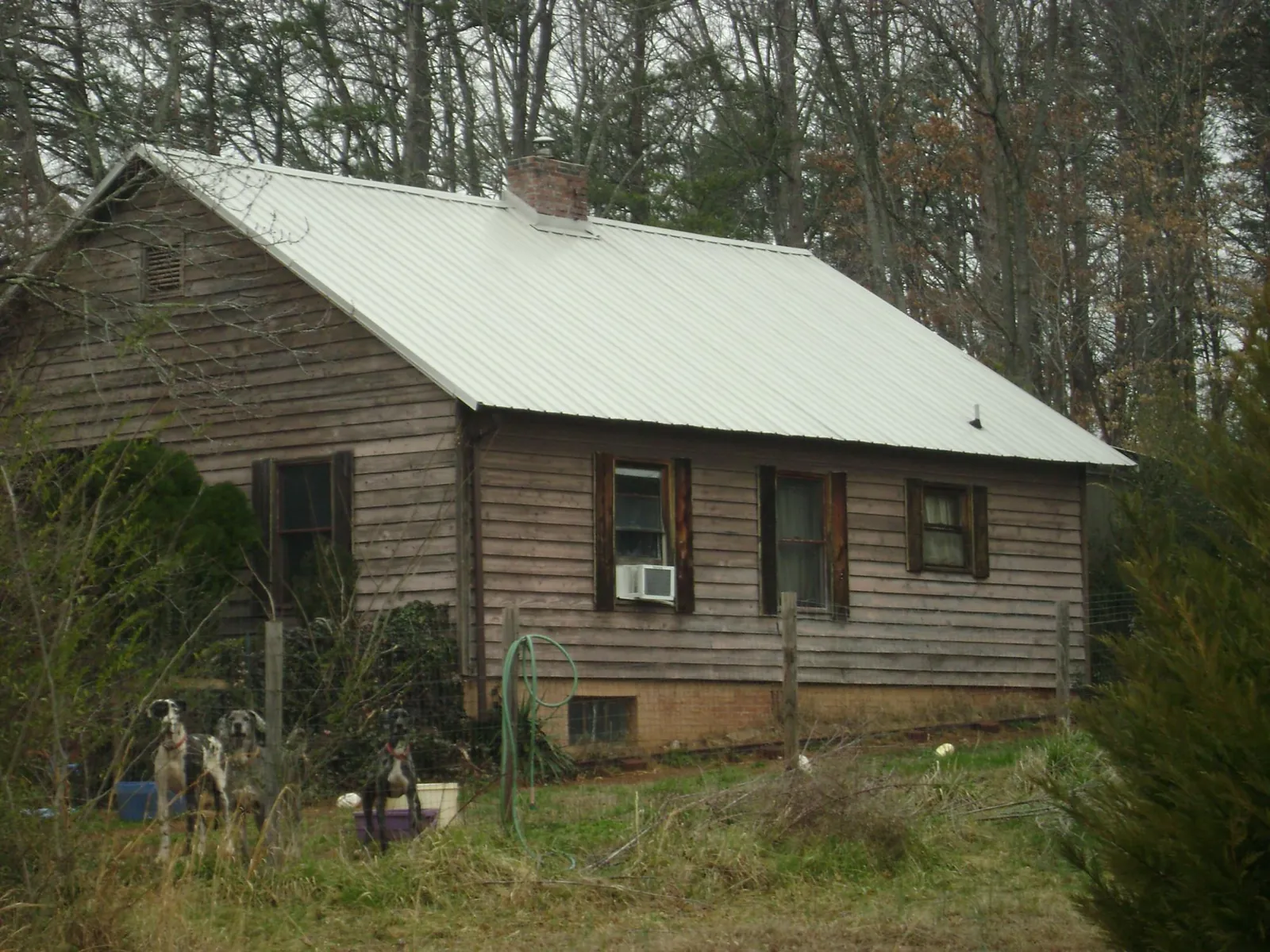 White metal roof on an old wood sided farmhouse, from a Asphalt Shingle Roof Repair job in Ellijay